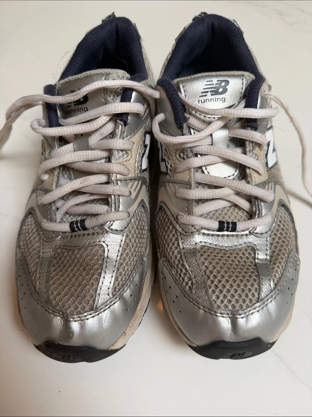 New Balance Kids Silver and Navy Athletic Sneakers
